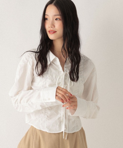 Heather(ヘザー)の「シャーリングリボンシャツ 592598(シャツ/ブラウス・レディース・ホワイト/ホワイト系その他/ブルー系その他・FREE)」の5枚目の写真
