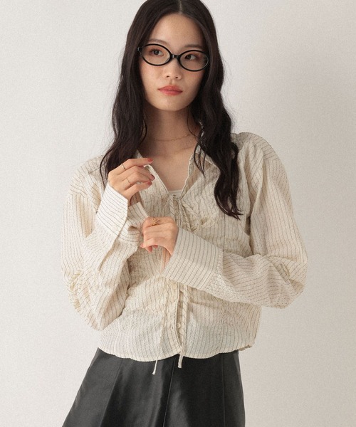 Heather(ヘザー)の「シャーリングリボンシャツ 592598(シャツ/ブラウス・レディース・ホワイト/ホワイト系その他/ブルー系その他・FREE)」の10枚目の写真