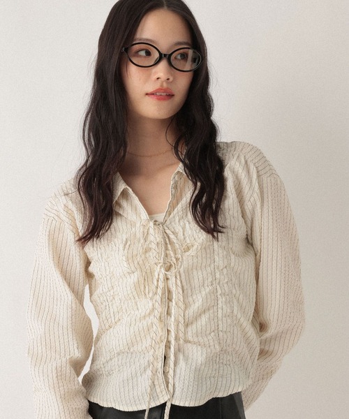 Heather(ヘザー)の「シャーリングリボンシャツ 592598(シャツ/ブラウス・レディース・ホワイト/ホワイト系その他/ブルー系その他・FREE)」の11枚目の写真