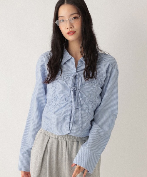 Heather(ヘザー)の「シャーリングリボンシャツ 592598(シャツ/ブラウス・レディース・ホワイト/ホワイト系その他/ブルー系その他・FREE)」の18枚目の写真