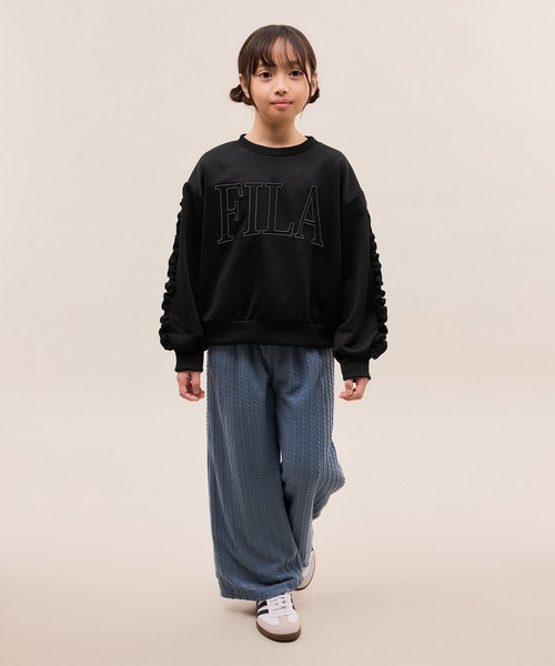 FILA（フィラ）の「【KIDS/キッズ】【FILA/フィラ別注】袖フリル裏毛プルオーバー（スウェット・キッズ・ダークラベンダー/ブラック・130/150/140）」の4枚目の写真