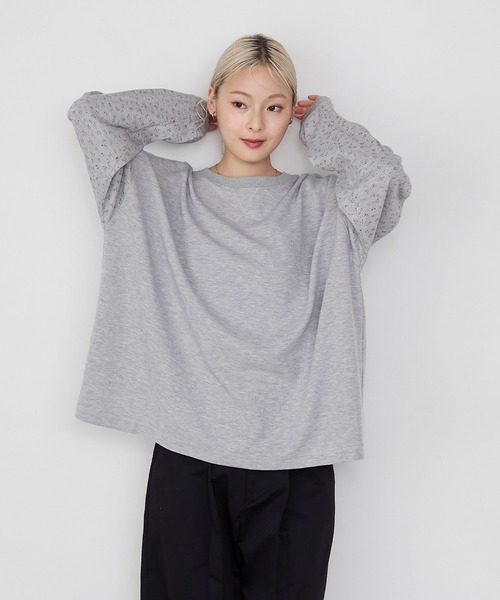 forksy.】小花柄袖切り替えワッフルロンT forksy.│MONO-MART