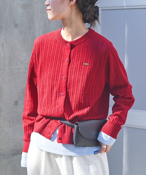 GEVACO（ゲバコ）の「【GEVACO】インナー付きアンサンブル透かし編みニットカーディガン（カーディガン/ボレロ・レディース・チャコールグレー/サックスブルー/レッド・ONE SIZE）」の3枚目の写真