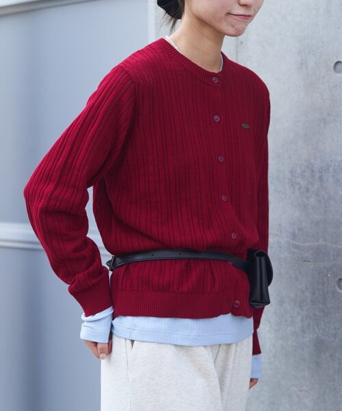 GEVACO（ゲバコ）の「【GEVACO】インナー付きアンサンブル透かし編みニットカーディガン（カーディガン/ボレロ・レディース・チャコールグレー/サックスブルー/レッド・ONE SIZE）」の4枚目の写真