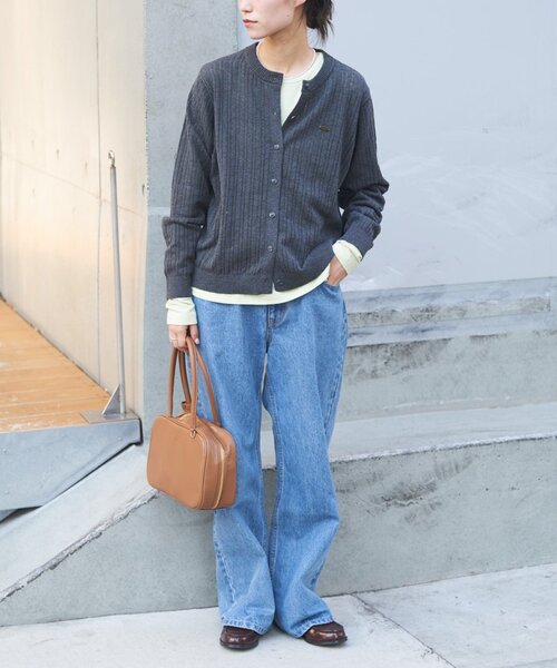 GEVACO（ゲバコ）の「【GEVACO】インナー付きアンサンブル透かし編みニットカーディガン（カーディガン/ボレロ・レディース・チャコールグレー/サックスブルー/レッド・ONE SIZE）」の11枚目の写真