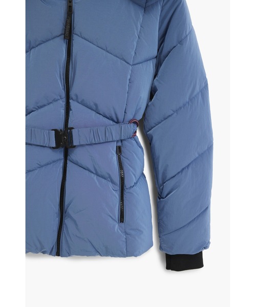 セール】イリデセント中綿ショートジャケット ブルー ミドル丈（ダウン