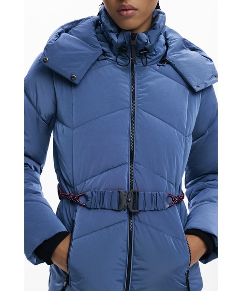 セール】イリデセント中綿ショートジャケット ブルー ミドル丈（ダウン