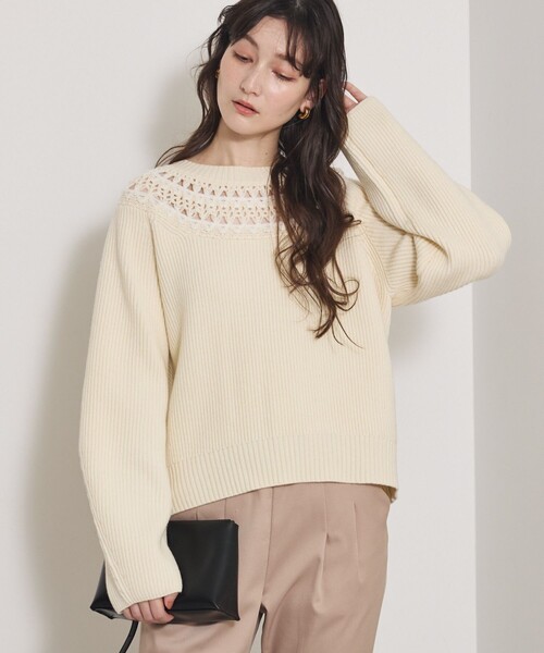 qualite（カリテ）の「エンブロイダリーニット/秋服/冬服/ブルー/ハイゲージニット/ローゲージニット（ニット/セーター・レディース・オフホワイト/ブルー/チャコールグレー・フリー）」の2枚目の写真