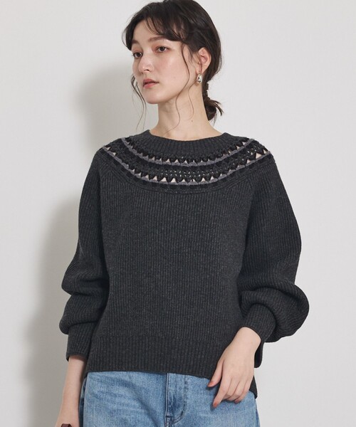 qualite（カリテ）の「エンブロイダリーニット/秋服/冬服/ブルー/ハイゲージニット/ローゲージニット（ニット/セーター・レディース・オフホワイト/ブルー/チャコールグレー・フリー）」の3枚目の写真