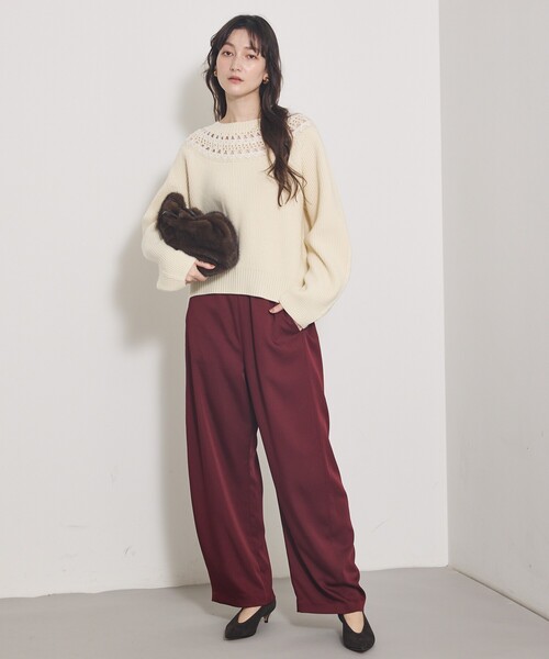 qualite（カリテ）の「エンブロイダリーニット/秋服/冬服/ブルー/ハイゲージニット/ローゲージニット（ニット/セーター・レディース・オフホワイト/ブルー/チャコールグレー・フリー）」の4枚目の写真