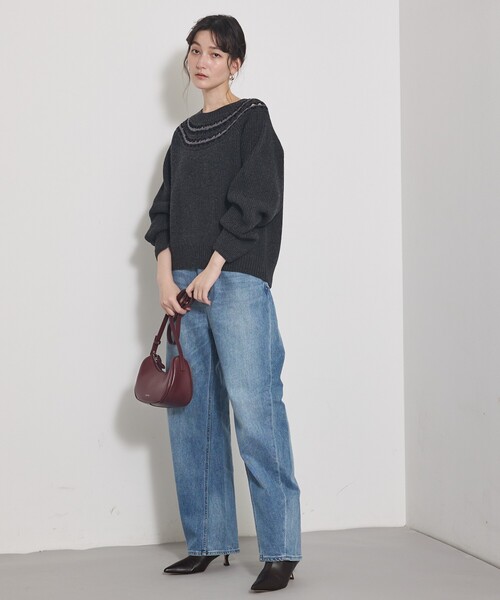 qualite（カリテ）の「エンブロイダリーニット/秋服/冬服/ブルー/ハイゲージニット/ローゲージニット（ニット/セーター・レディース・オフホワイト/ブルー/チャコールグレー・フリー）」の8枚目の写真