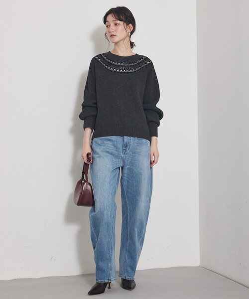 qualite（カリテ）の「エンブロイダリーニット/秋服/冬服/ブルー/ハイゲージニット/ローゲージニット（ニット/セーター・レディース・オフホワイト/ブルー/チャコールグレー・フリー）」の9枚目の写真