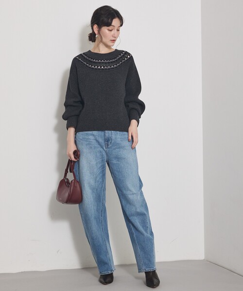 qualite（カリテ）の「エンブロイダリーニット/秋服/冬服/ブルー/ハイゲージニット/ローゲージニット（ニット/セーター・レディース・オフホワイト/ブルー/チャコールグレー・フリー）」の10枚目の写真