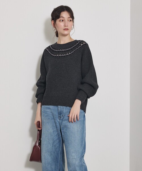 qualite（カリテ）の「エンブロイダリーニット/秋服/冬服/ブルー/ハイゲージニット/ローゲージニット（ニット/セーター・レディース・オフホワイト/ブルー/チャコールグレー・フリー）」の14枚目の写真