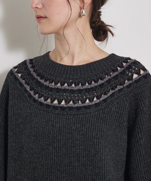 qualite（カリテ）の「エンブロイダリーニット/秋服/冬服/ブルー/ハイゲージニット/ローゲージニット（ニット/セーター・レディース・オフホワイト/ブルー/チャコールグレー・フリー）」の17枚目の写真