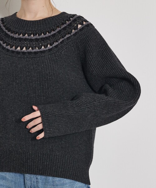 qualite（カリテ）の「エンブロイダリーニット/秋服/冬服/ブルー/ハイゲージニット/ローゲージニット（ニット/セーター・レディース・オフホワイト/ブルー/チャコールグレー・フリー）」の18枚目の写真