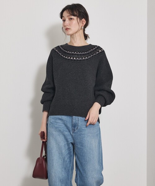 qualite（カリテ）の「エンブロイダリーニット/秋服/冬服/ブルー/ハイゲージニット/ローゲージニット（ニット/セーター・レディース・オフホワイト/ブルー/チャコールグレー・フリー）」の20枚目の写真