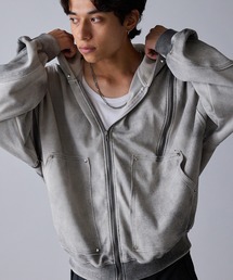 Diamond Rivet Detachable Sleeve Design Zip-Up Hoodie / ひし形リベット付き デタッチャブルスリーブデザインジップパーカー 秋 秋服メンズ 2026年秋冬