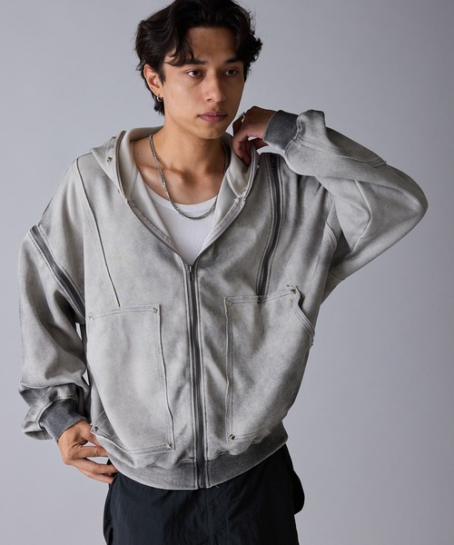 Theater code(シアターコード)の「Diamond Rivet Detachable Sleeve Design Zip-Up Hoodie / ひし形リベット付き デタッチャブルスリーブデザインジップパーカー 2026年 夏 夏服メンズ(パーカー・メンズ・ブラック/グレー・L/M)」の6枚目の写真