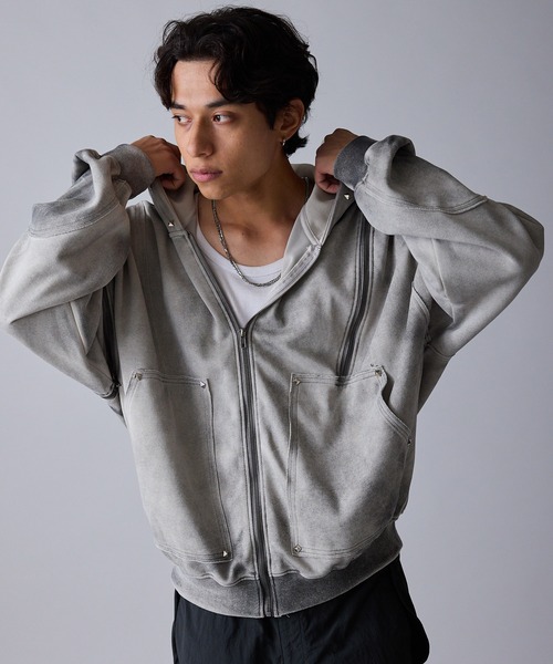 Theater code(シアターコード)の「Diamond Rivet Detachable Sleeve Design Zip-Up Hoodie / ひし形リベット付き デタッチャブルスリーブデザインジップパーカー 2026年 夏 夏服メンズ(パーカー・メンズ・ブラック/グレー・L/M)」の7枚目の写真