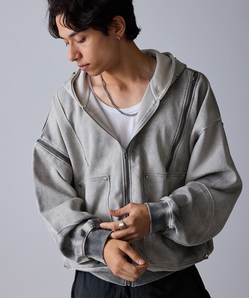 Theater code(シアターコード)の「Diamond Rivet Detachable Sleeve Design Zip-Up Hoodie / ひし形リベット付き デタッチャブルスリーブデザインジップパーカー 2026年 夏 夏服メンズ(パーカー・メンズ・ブラック/グレー・L/M)」の8枚目の写真