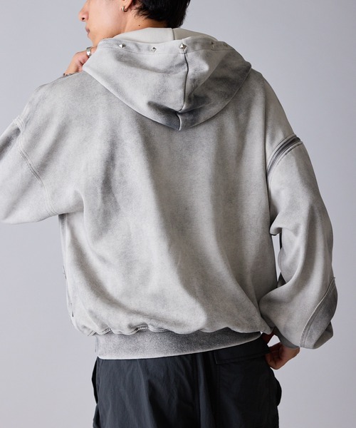 Theater code(シアターコード)の「Diamond Rivet Detachable Sleeve Design Zip-Up Hoodie / ひし形リベット付き デタッチャブルスリーブデザインジップパーカー 2026年 夏 夏服メンズ(パーカー・メンズ・ブラック/グレー・L/M)」の9枚目の写真