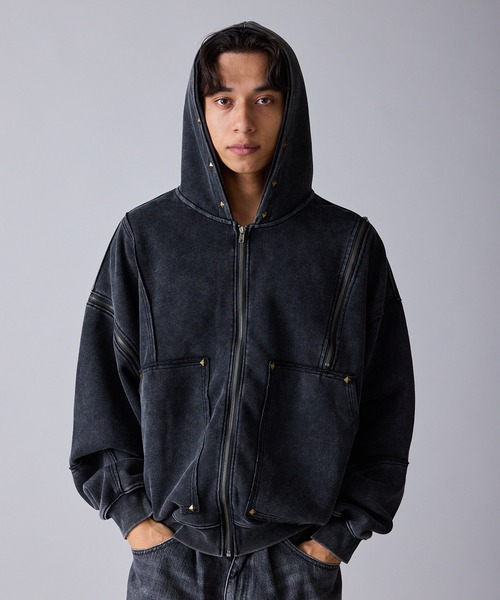 Theater code(シアターコード)の「Diamond Rivet Detachable Sleeve Design Zip-Up Hoodie / ひし形リベット付き デタッチャブルスリーブデザインジップパーカー 2026年 夏 夏服メンズ(パーカー・メンズ・ブラック/グレー・L/M)」の16枚目の写真