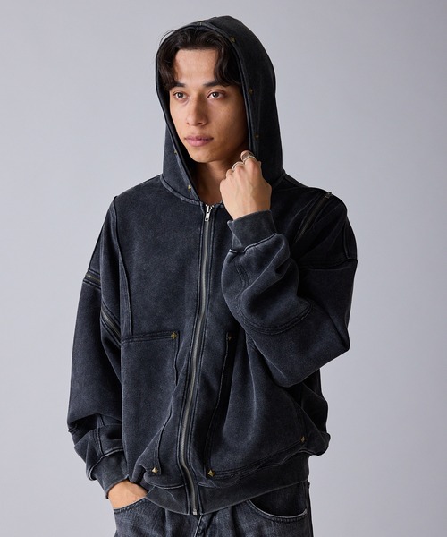 Theater code(シアターコード)の「Diamond Rivet Detachable Sleeve Design Zip-Up Hoodie / ひし形リベット付き デタッチャブルスリーブデザインジップパーカー 2026年 夏 夏服メンズ(パーカー・メンズ・ブラック/グレー・L/M)」の17枚目の写真