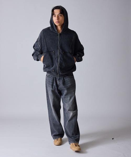 Theater code(シアターコード)の「Diamond Rivet Detachable Sleeve Design Zip-Up Hoodie / ひし形リベット付き デタッチャブルスリーブデザインジップパーカー 2026年 夏 夏服メンズ(パーカー・メンズ・ブラック/グレー・L/M)」の22枚目の写真