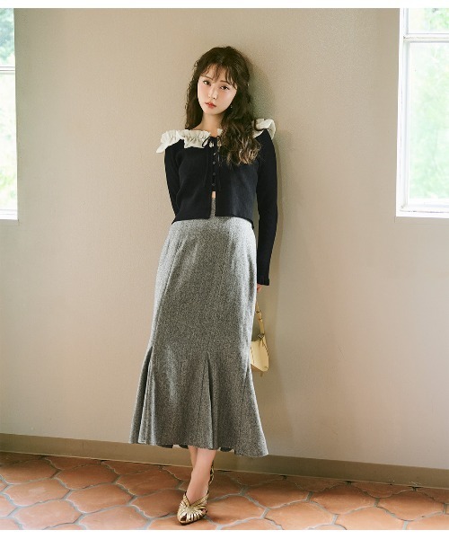 PEACH JOHN（ピーチジョン）の「フリルカラーニットトップス（カーディガン/ボレロ・レディース・ベージュ/ブラック/グレー・ONE SIZE）」の8枚目の写真