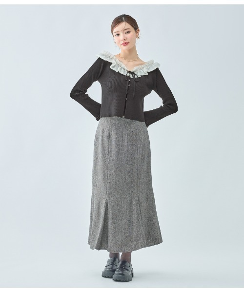 PEACH JOHN（ピーチジョン）の「フリルカラーニットトップス（カーディガン/ボレロ・レディース・ベージュ/ブラック/グレー・ONE SIZE）」の10枚目の写真