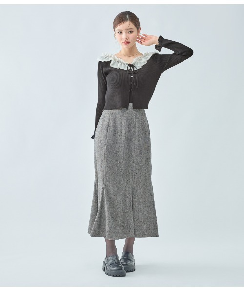 PEACH JOHN（ピーチジョン）の「フリルカラーニットトップス（カーディガン/ボレロ・レディース・ベージュ/ブラック/グレー・ONE SIZE）」の11枚目の写真