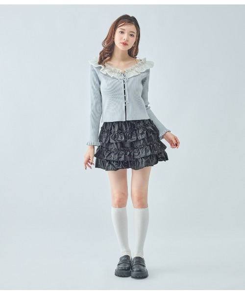 PEACH JOHN（ピーチジョン）の「フリルカラーニットトップス（カーディガン/ボレロ・レディース・ベージュ/ブラック/グレー・ONE SIZE）」の14枚目の写真