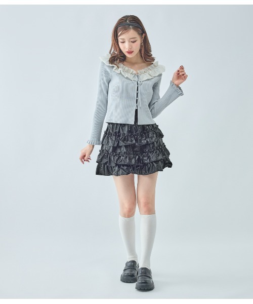 PEACH JOHN（ピーチジョン）の「フリルカラーニットトップス（カーディガン/ボレロ・レディース・ベージュ/ブラック/グレー・ONE SIZE）」の15枚目の写真