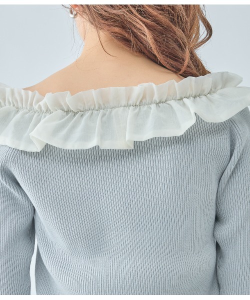 PEACH JOHN（ピーチジョン）の「フリルカラーニットトップス（カーディガン/ボレロ・レディース・ベージュ/ブラック/グレー・ONE SIZE）」の21枚目の写真