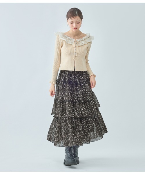 PEACH JOHN（ピーチジョン）の「フリルカラーニットトップス（カーディガン/ボレロ・レディース・ベージュ/ブラック/グレー・ONE SIZE）」の21枚目の写真