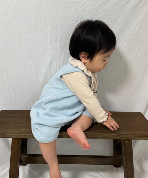 CIAOPANIC TYPY（チャオパニックティピー）の「【綿100％で洗える】【BABY】スウェットライクニットロンパース(OSORO)（ロンパース・キッズ・チャコールグレー/ブラウン/オフホワイト/レッド/サックスブルー・80）」の5枚目の写真