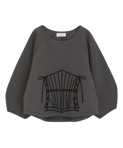 ESCAR（エスカー）の「■ESCAR コルセットコード刺繍プルオーバー（Tシャツ/カットソー・レディース・モカ/チャコールグレー・FREE）」の17枚目の写真