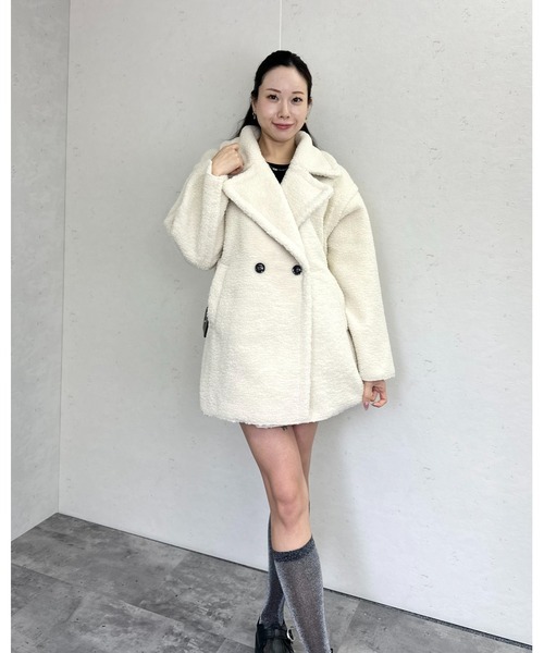Per sist ence（パーシエンス）の「フェイクムートンタックミドルダブルコート（ムートンコート・レディース・ブラック/チャコールグレー/アイボリー/モカ・ONE SIZE）」の13枚目の写真