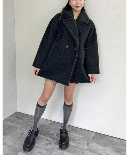 Per sist ence（パーシエンス）の「フェイクムートンタックミドルダブルコート（ムートンコート・レディース・ブラック/チャコールグレー/アイボリー/モカ・ONE SIZE）」の18枚目の写真