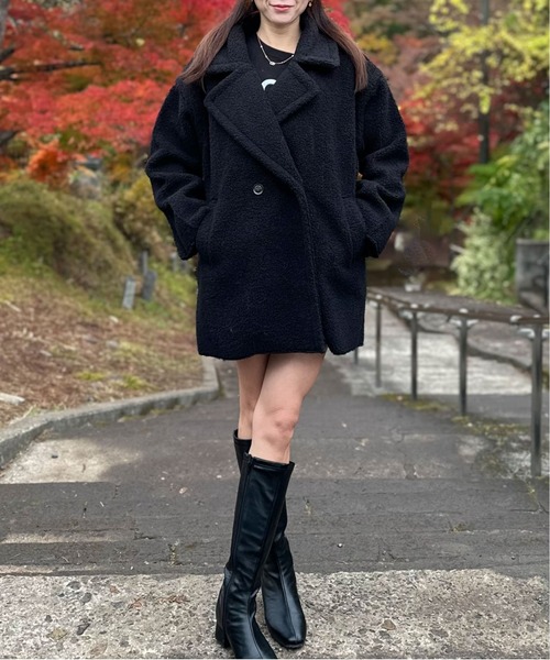 Per sist ence（パーシエンス）の「フェイクムートンタックミドルダブルコート（ムートンコート・レディース・ブラック/チャコールグレー/アイボリー/モカ・ONE SIZE）」の19枚目の写真