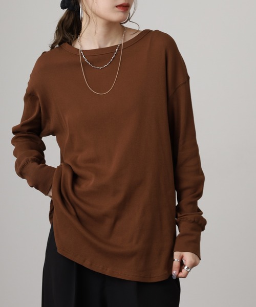 OMNES(オムネス)の「コットンリブワイド長袖プルオーバー(Tシャツ/カットソー・レディース・ブラウン・FREE)」の1枚目の写真