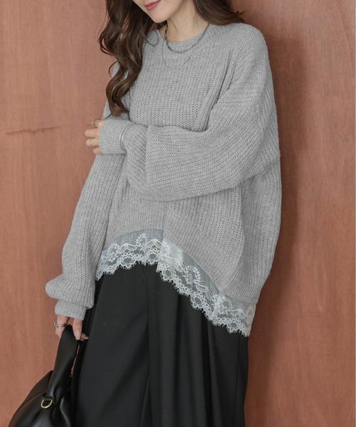 セール】裾レース ニットプルオーバー（ニット/セーター）｜AMELY