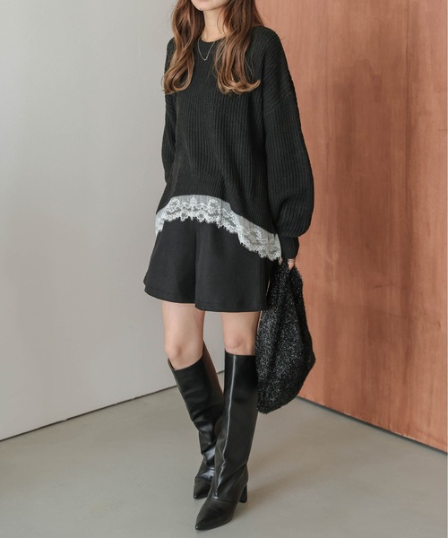AMELY(エミリー)の「裾レース ニットプルオーバー(ニット/セーター・レディース・グレー/ベージュ/ブラック/ブラウン・フリー)」の6枚目の写真
