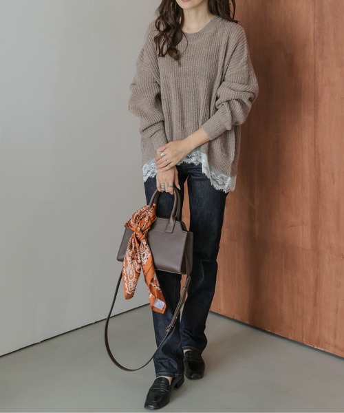 AMELY(エミリー)の「裾レース ニットプルオーバー(ニット/セーター・レディース・グレー/ベージュ/ブラック/ブラウン・フリー)」の15枚目の写真