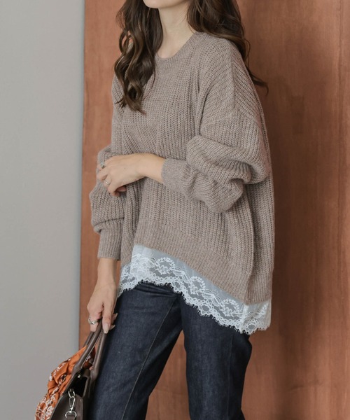 セール】裾レース ニットプルオーバー（ニット/セーター）｜AMELY