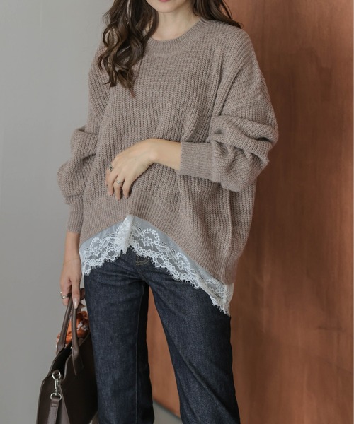 ☆FOXEY☆裾レース付きニットセーター ブラック 38 セール】裾レース ニットプルオーバー（ニット/セーター）｜AMELY