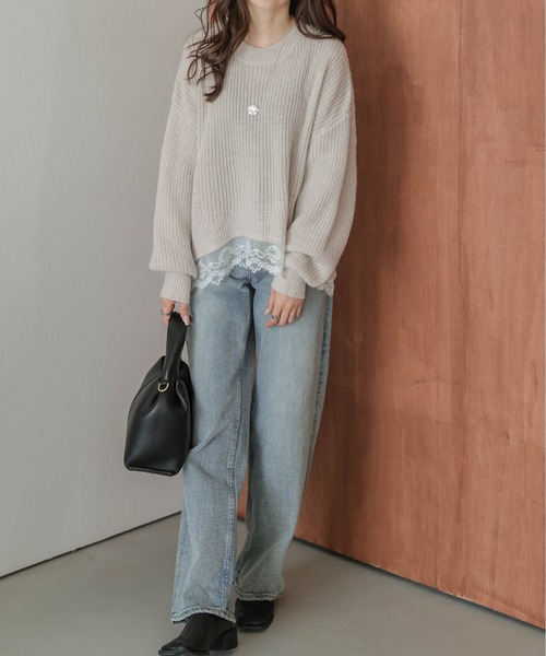 AMELY(エミリー)の「裾レース ニットプルオーバー(ニット/セーター・レディース・グレー/ベージュ/ブラック/ブラウン・フリー)」の16枚目の写真