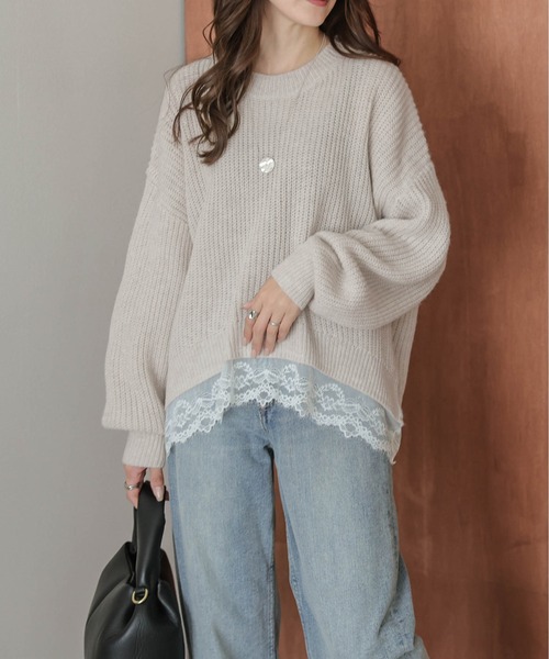 AMELY(エミリー)の「裾レース ニットプルオーバー(ニット/セーター・レディース・グレー/ベージュ/ブラック/ブラウン・フリー)」の14枚目の写真