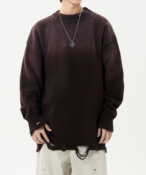 aimoha（アイモハ）の「ダメージ加工 ニットプルオーバー/Distressed knit pullover aimoha neo（ニット/セーター・メンズ・カーキ/パープル/ブラック・XX-LARGE/X-LARGE/XXX-LARGE）」の3枚目の写真